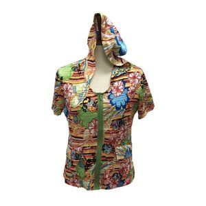 Alberto Makali Hooded Blouse Jacket Bright-Multi color Womens Small Artsy